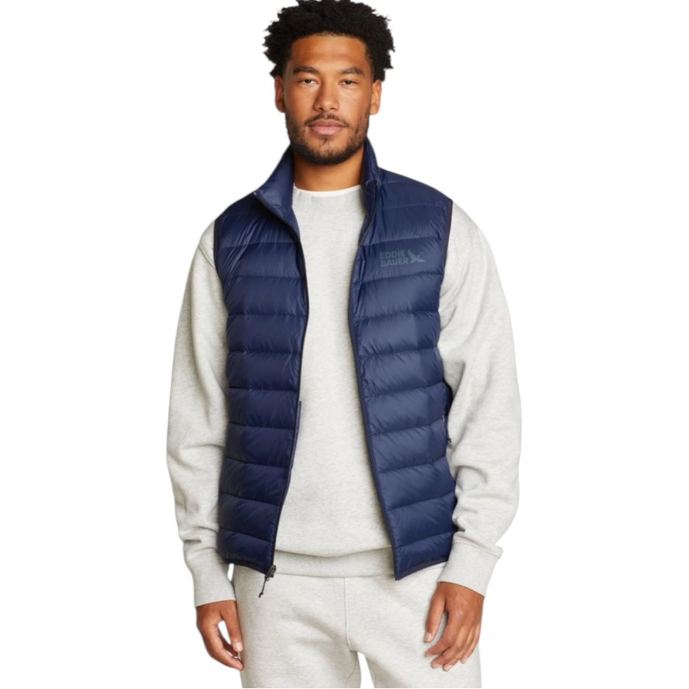 Eddie Bauer Navy/Grey Packable Puffer Down EB650 Full Zip Vest Outdoors